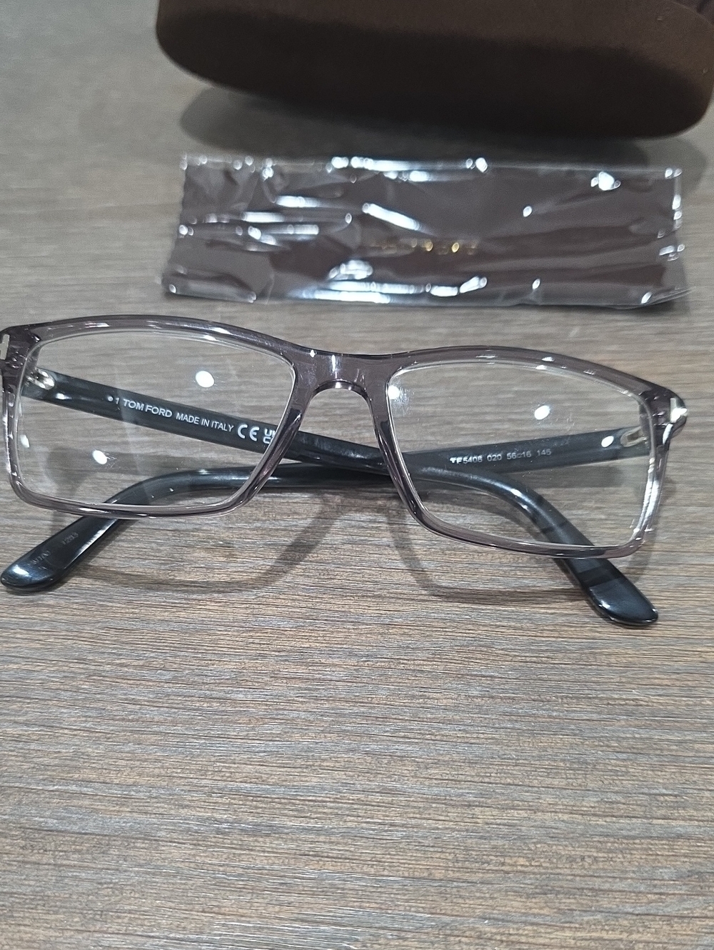 Tom Ford Men’s Clear Gray Rectangular Eyeglass Frames